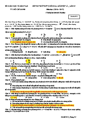 Đề thi thử THPT Quốc gia môn Vật lý lần 15 - Mã đề 015 - Sở GD & ĐT Thành phố Hồ Chí Minh